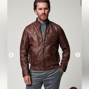 NWT Overland Carl Lambskin Leather Bomber Jacket in Walnut